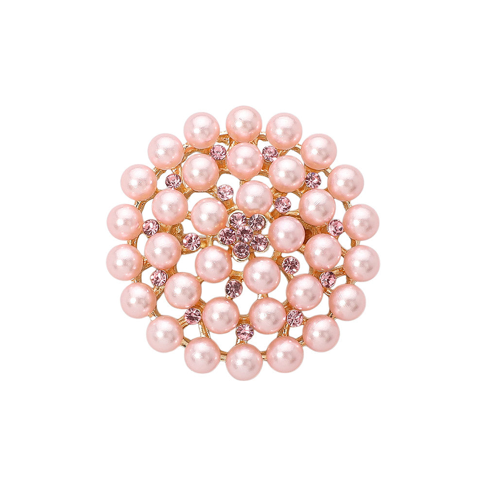 Madeline Love Gold, Pink Rhinestone Pointed Pearl Pin Brooch / Pendant - Brooches - desc