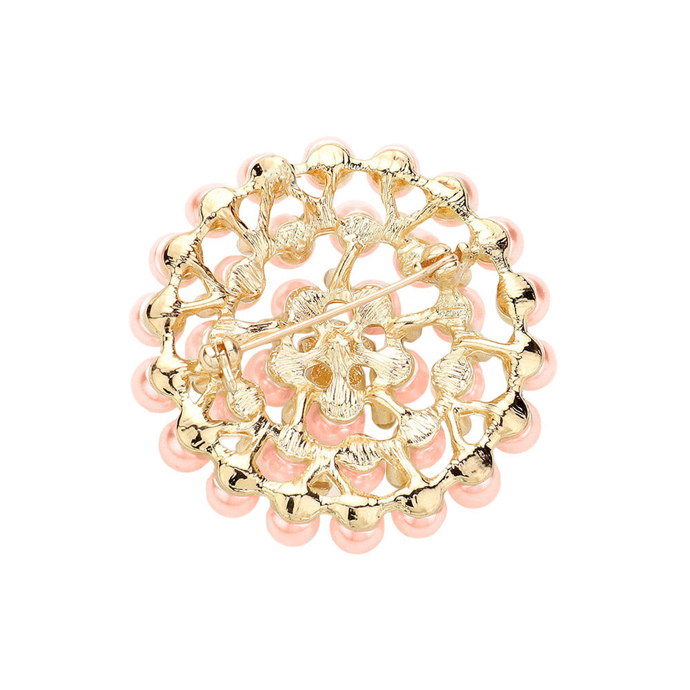 Madeline Love Gold, Pink Rhinestone Pointed Pearl Pin Brooch / Pendant - Brooches - extra