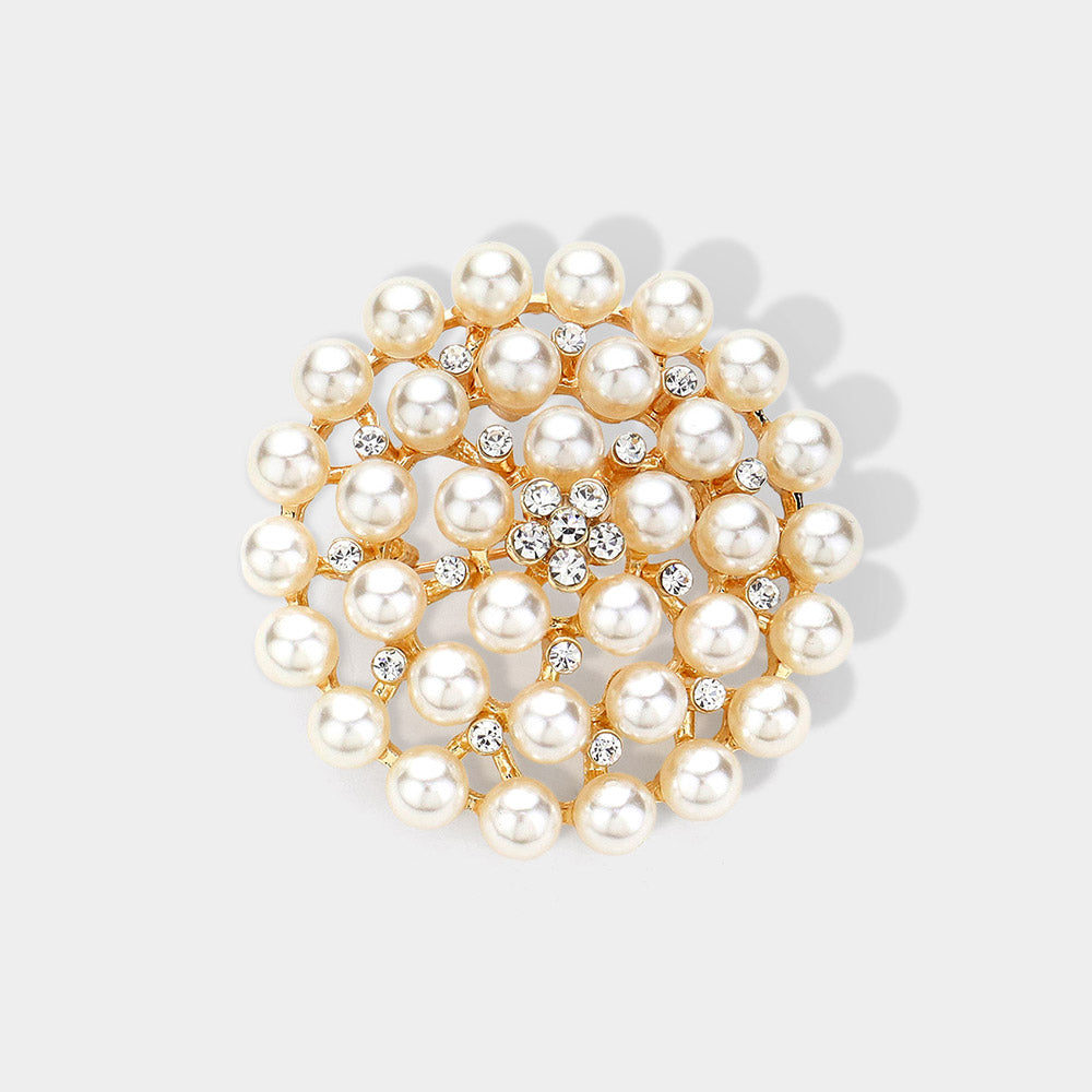 Madeline Love Gold Rhinestone Pointed Pearl Pin Brooch / Pendant - Brooches