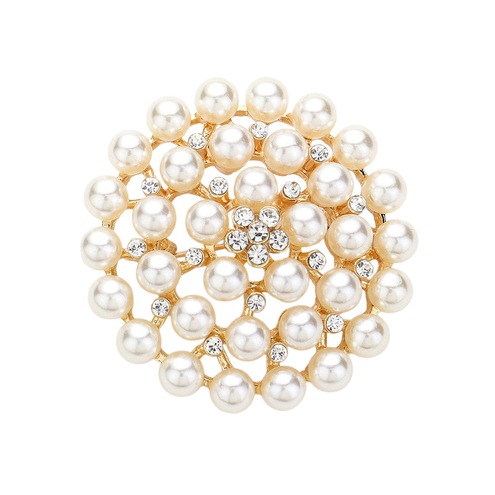 Madeline Love Gold Rhinestone Pointed Pearl Pin Brooch / Pendant - Brooches - desc