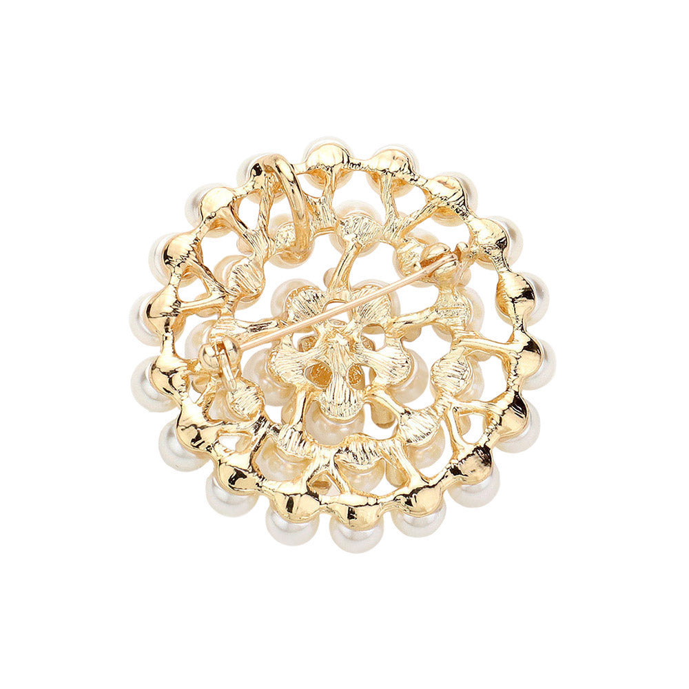 Madeline Love Gold Rhinestone Pointed Pearl Pin Brooch / Pendant - Brooches - extra
