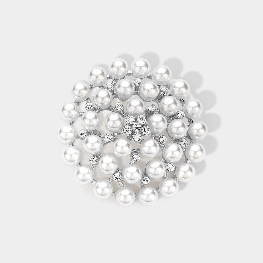 Madeline Love Silver Rhinestone Pointed Pearl Pin Brooch / Pendant - Brooches