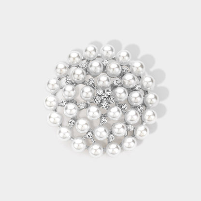 Madeline Love Silver Rhinestone Pointed Pearl Pin Brooch / Pendant - Brooches