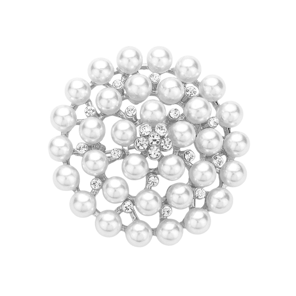 Madeline Love Silver Rhinestone Pointed Pearl Pin Brooch / Pendant - Brooches - desc