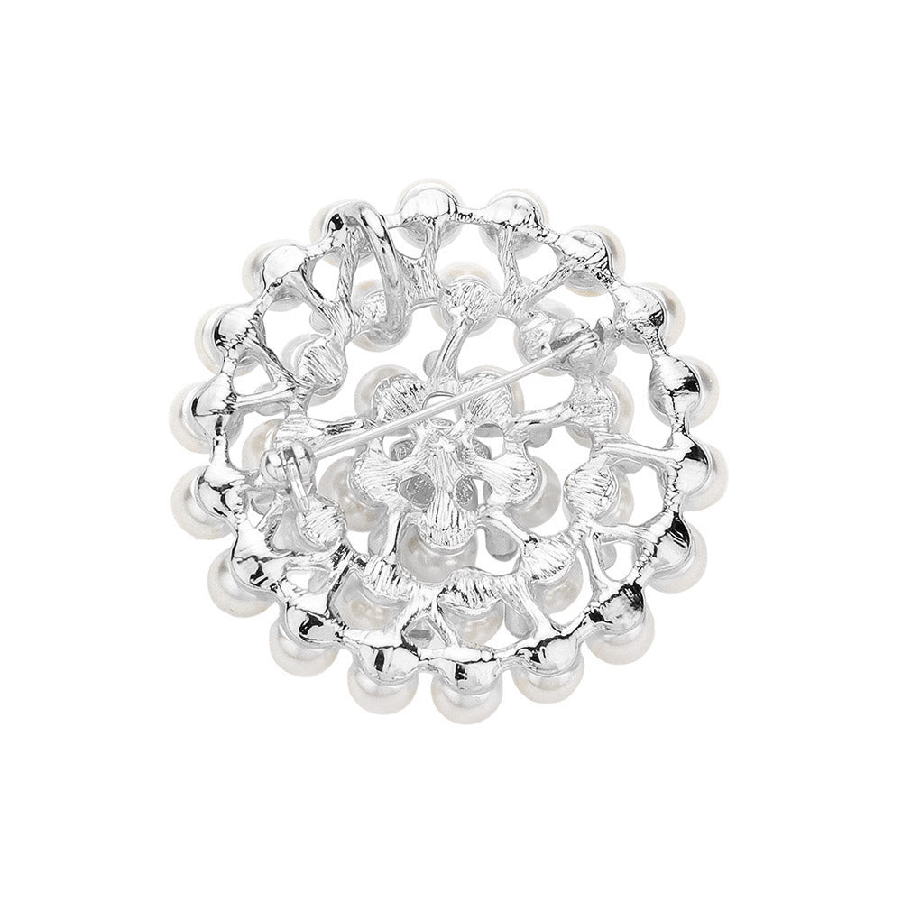Madeline Love Silver Rhinestone Pointed Pearl Pin Brooch / Pendant - Brooches - extra