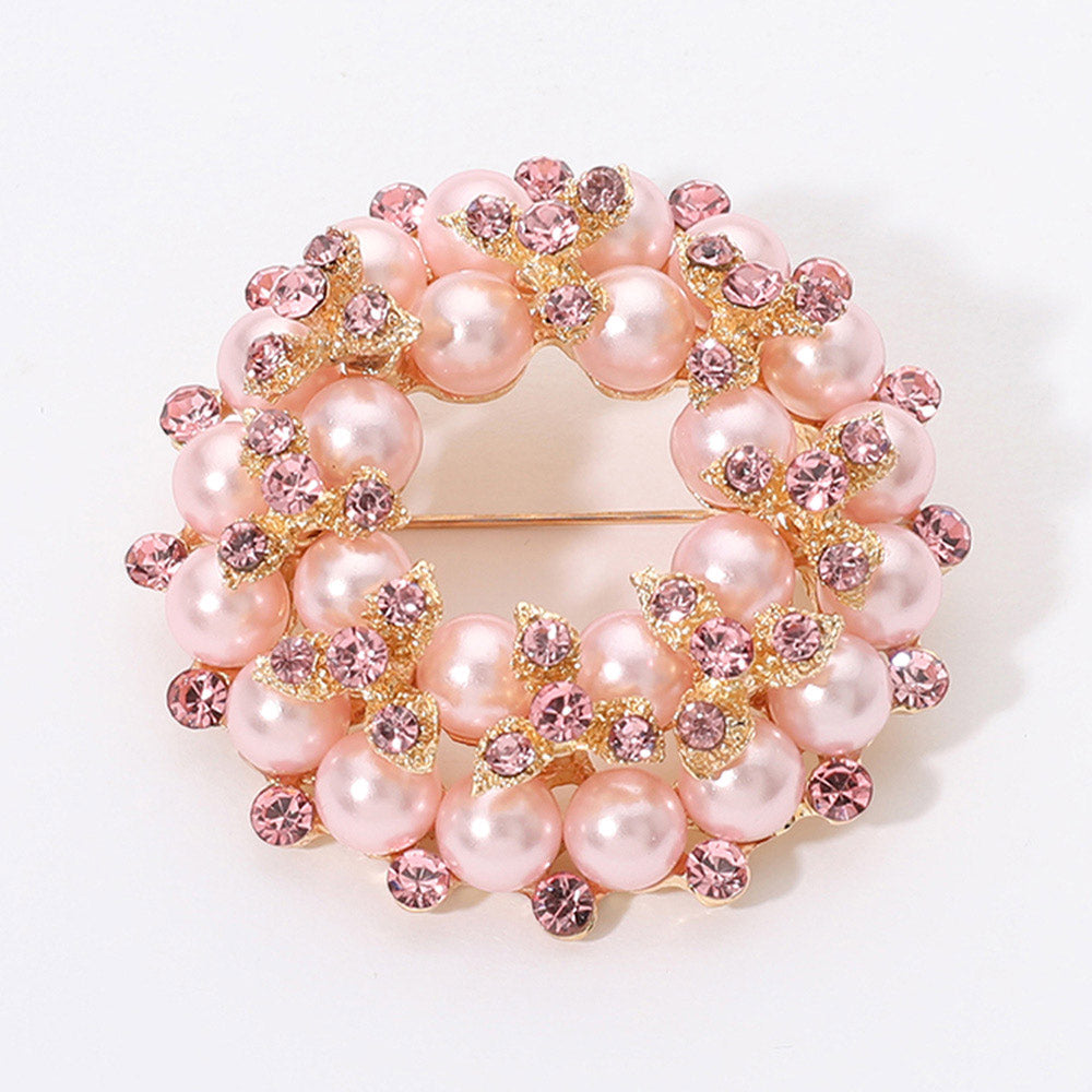 Madeline Love Gold, Pink Peal Embellished Pin Brooch - Brooches