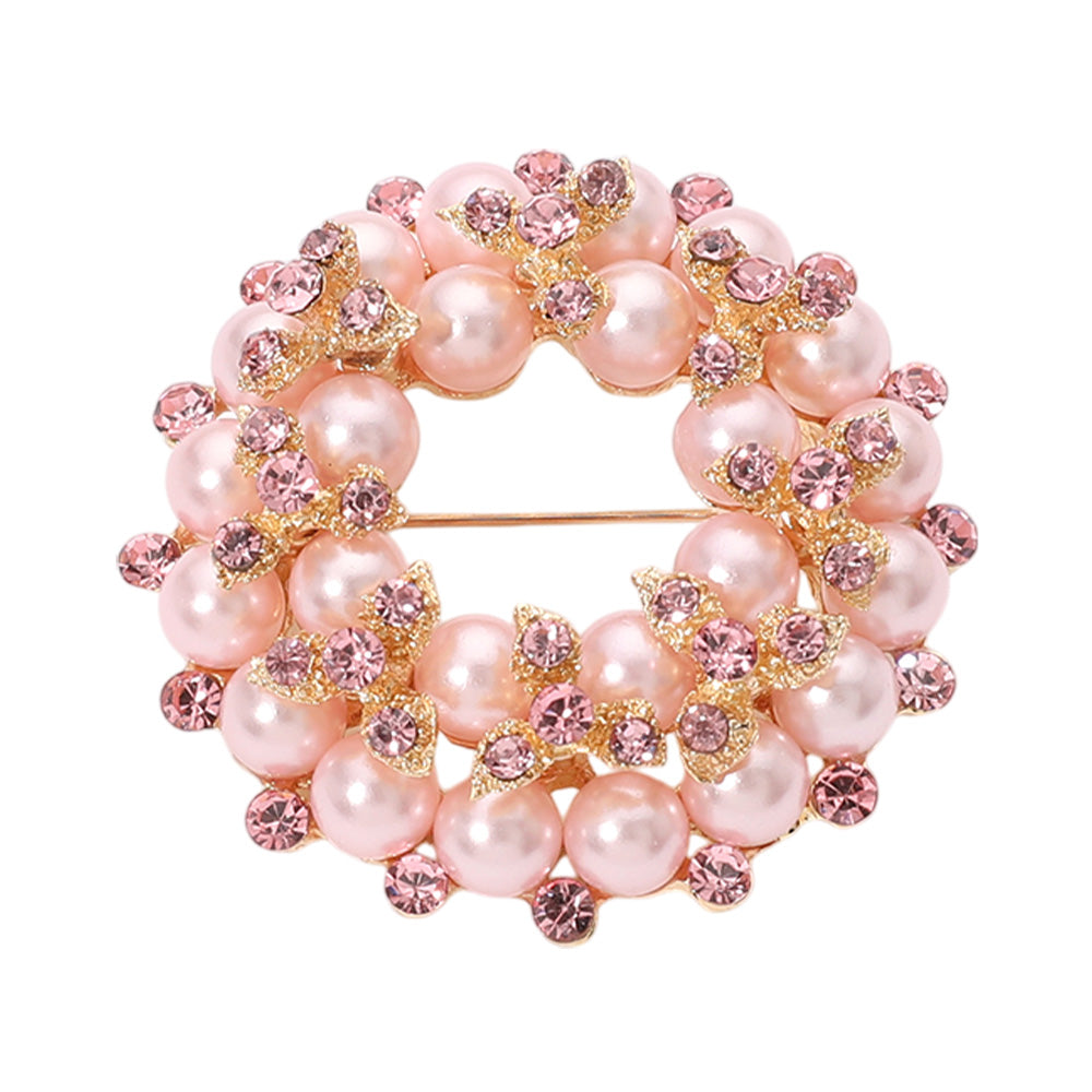 Madeline Love Gold, Pink Peal Embellished Pin Brooch - Brooches - desc