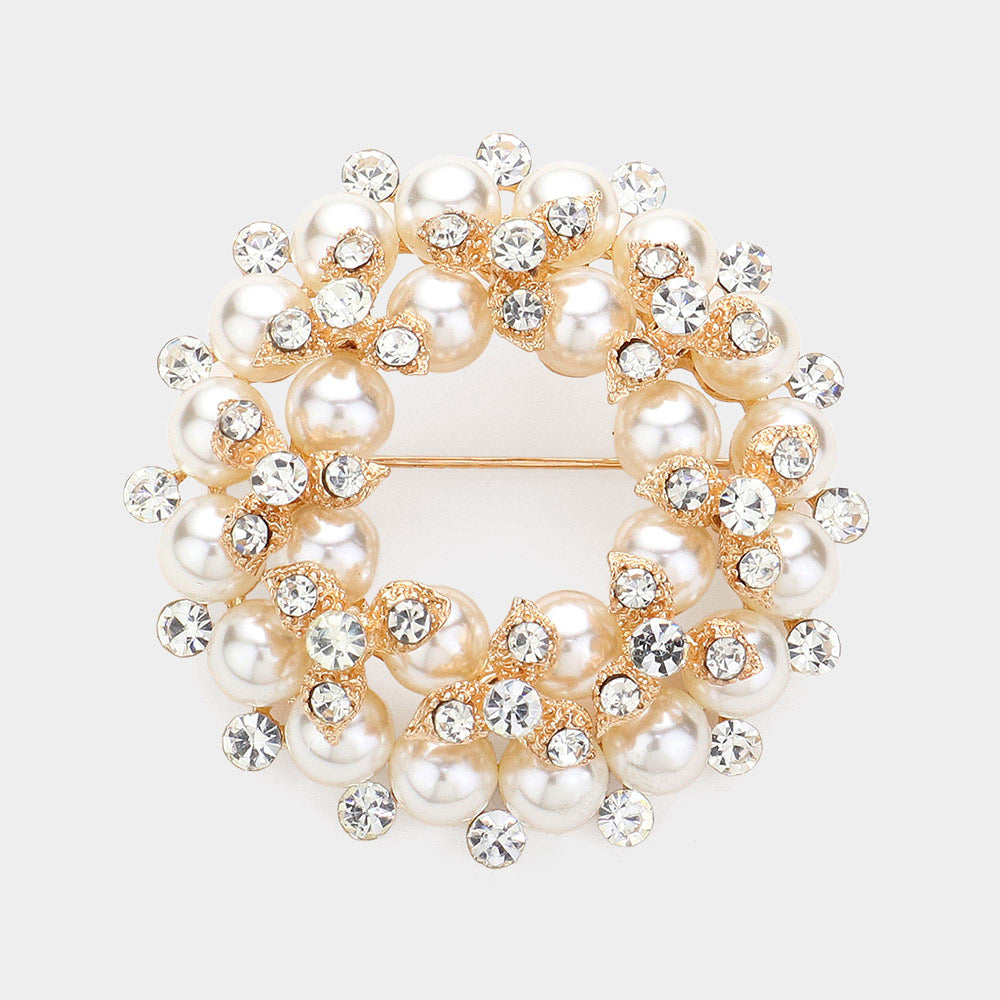 Madeline Love Gold Peal Embellished Pin Brooch - Brooches