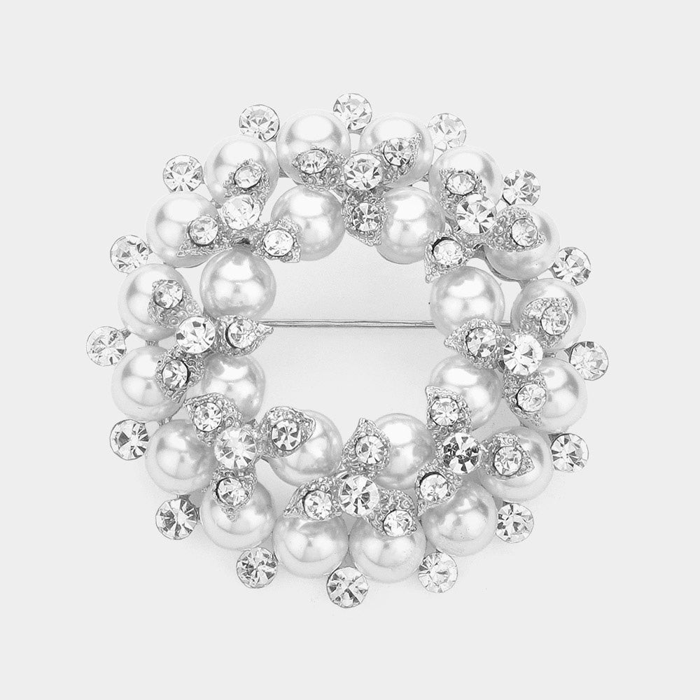 Madeline Love Silver Peal Embellished Pin Brooch - Brooches