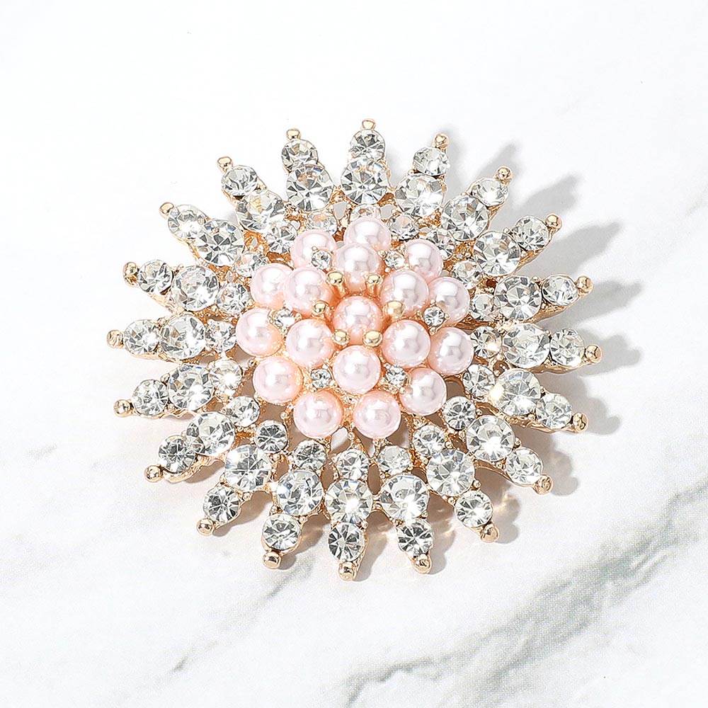 Madeline Love Pink Pearl Embellished Stone Paved Flower Pin Brooch