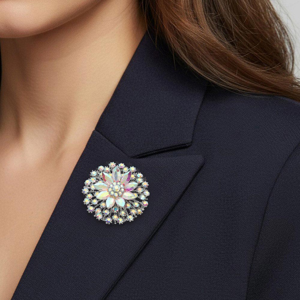 Madeline Love AB Vintage Floral Crystal Pin Brooch