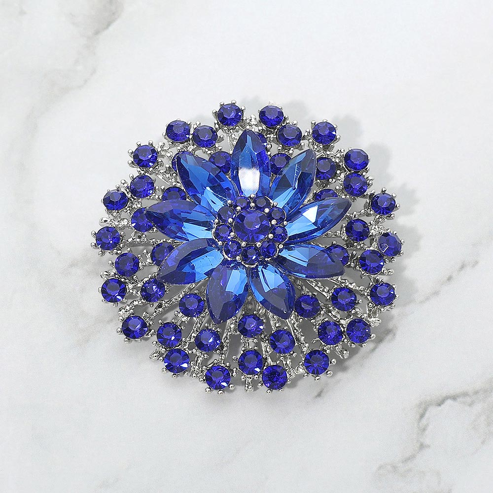 Madeline Love Blue Vintage Floral Crystal Pin Brooch