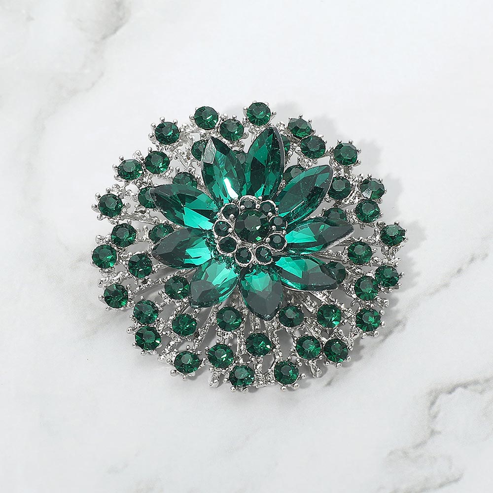 Madeline Love Emerald Vintage Floral Crystal Pin Brooch