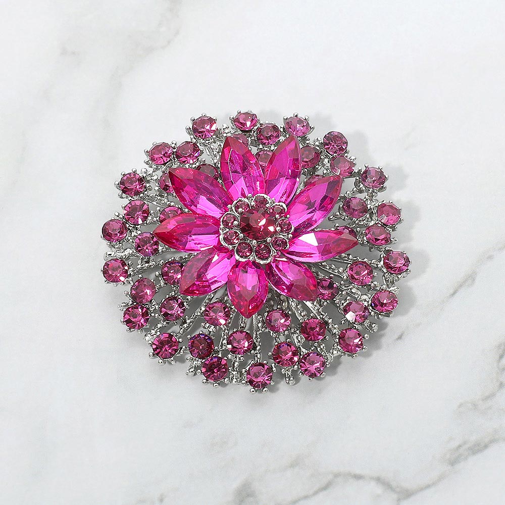 Madeline Love Fuchsia Vintage Floral Crystal Pin Brooch