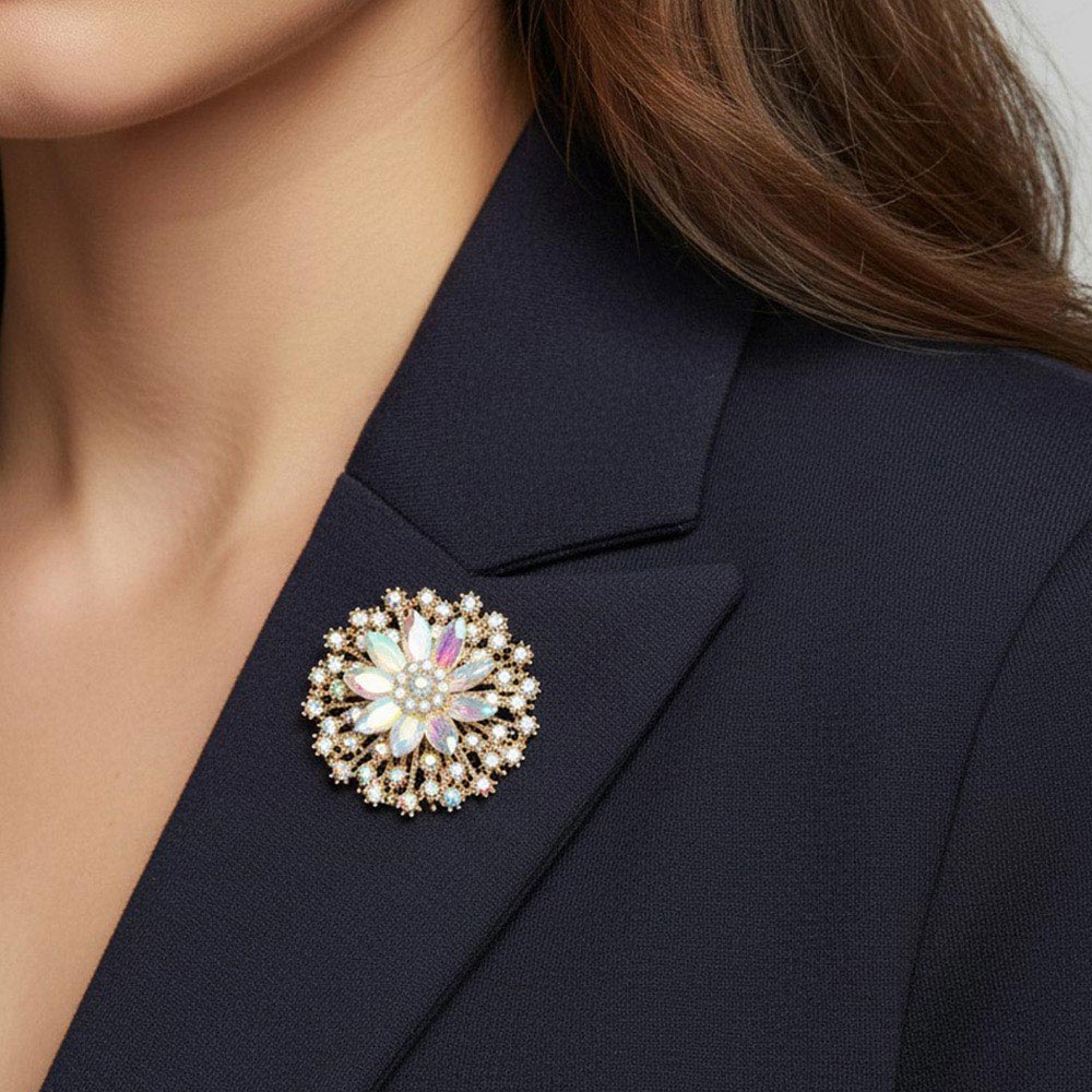 Madeline Love AB, Gold Vintage Floral Crystal Pin Brooch