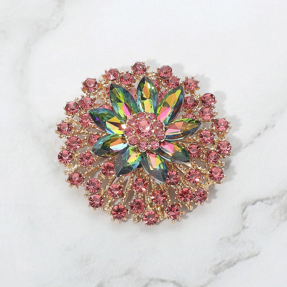 Madeline Love Gold, Vitrail Medium Vintage Floral Crystal Pin Brooch