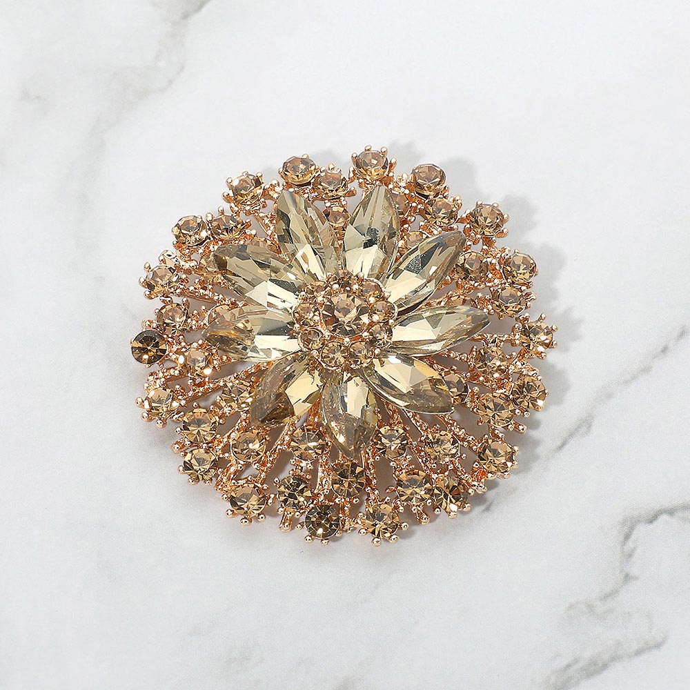 Madeline Love Gold, Topaz Vintage Floral Crystal Pin Brooch