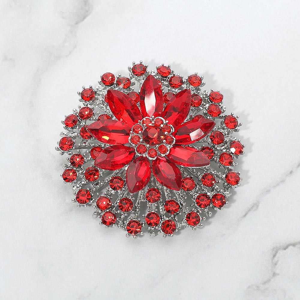 Madeline Love Red Vintage Floral Crystal Pin Brooch