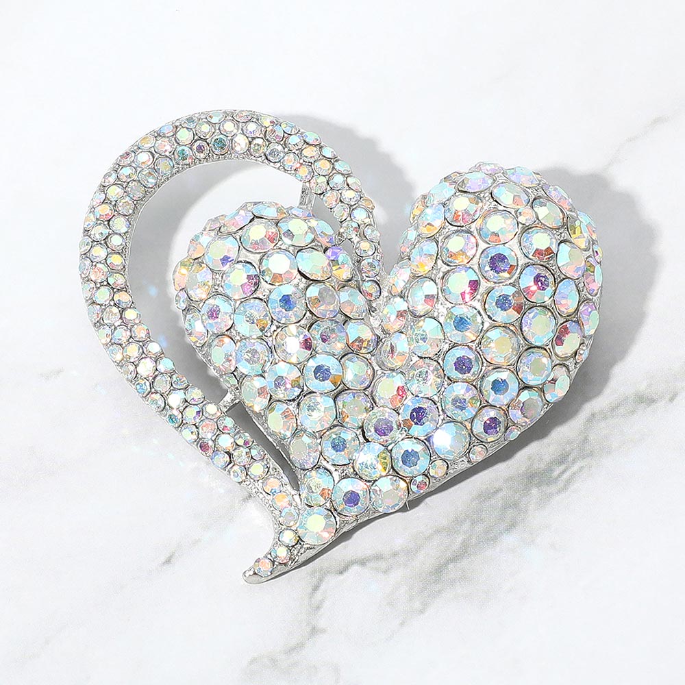 Madeline Love AB Stone Paved Heart Pin Brooch - Brooches