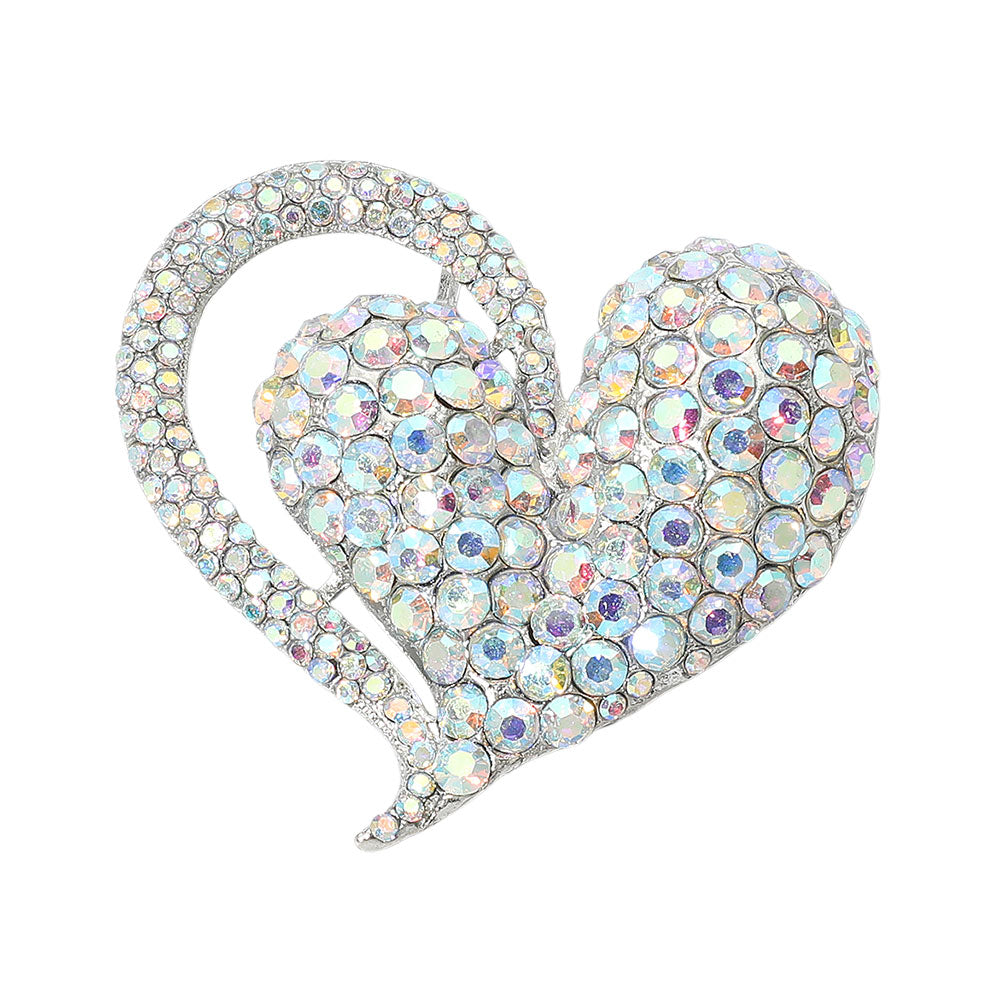 Madeline Love AB Stone Paved Heart Pin Brooch - Brooches - desc