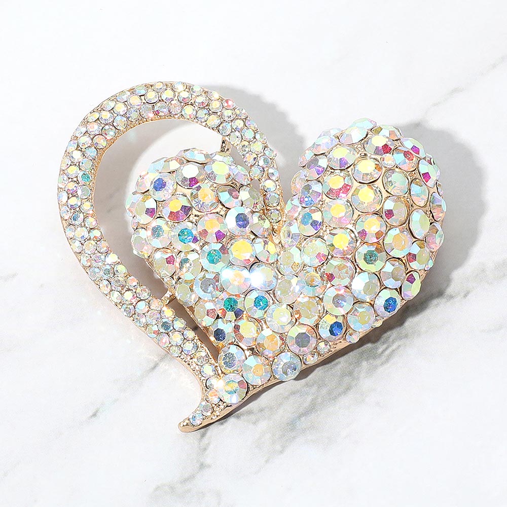 Madeline Love AB, Gold Stone Paved Heart Pin Brooch - Brooches