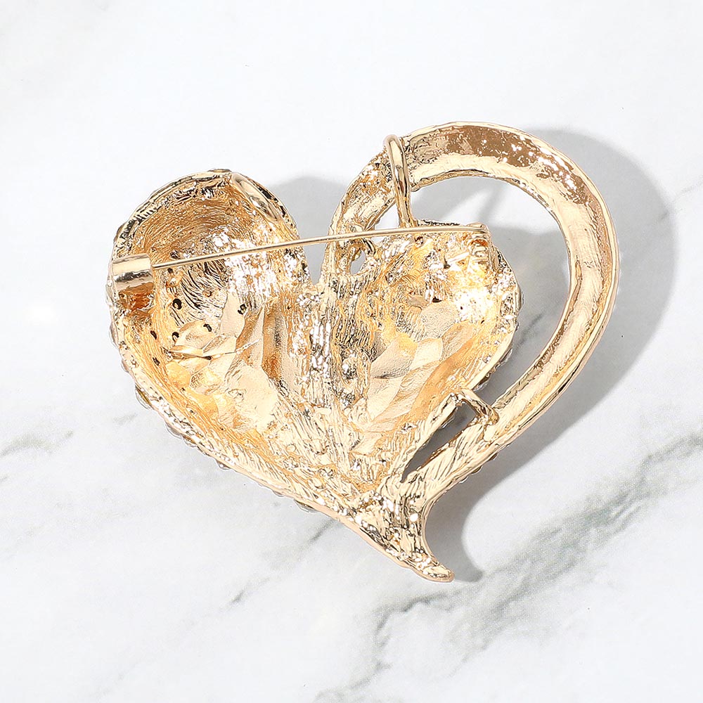 Madeline Love AB, Gold Stone Paved Heart Pin Brooch - Brooches - extra