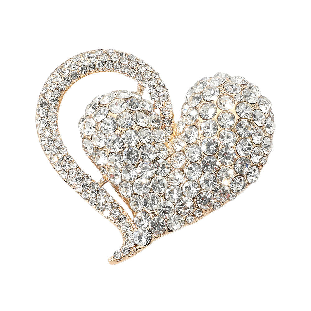 Madeline Love Gold Stone Paved Heart Pin Brooch - Brooches - desc