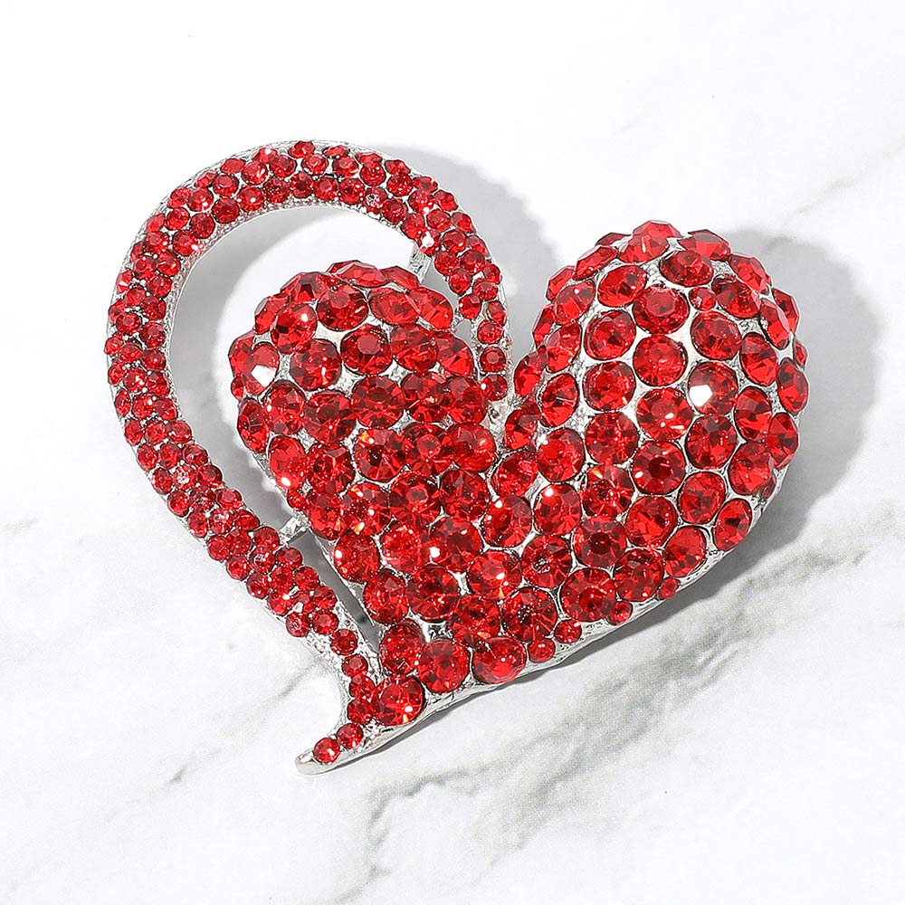Madeline Love Red Stone Paved Heart Pin Brooch - Brooches