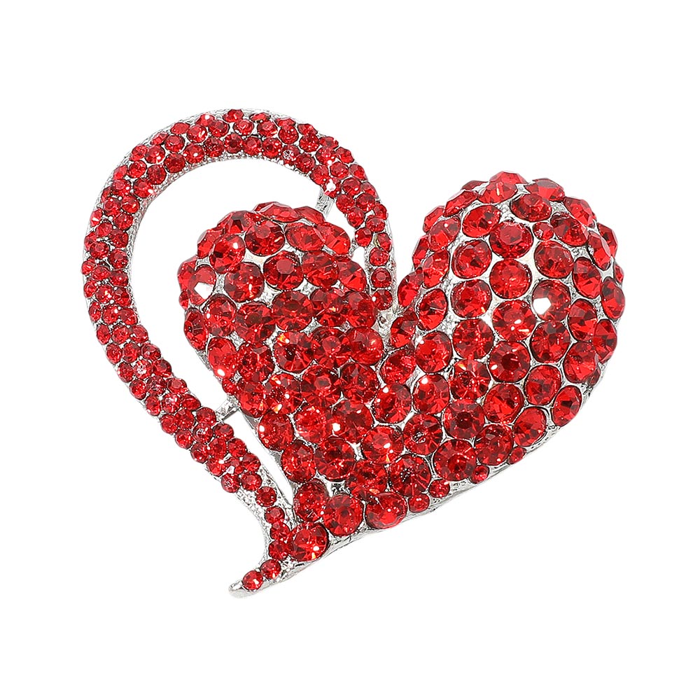 Madeline Love Red Stone Paved Heart Pin Brooch - Brooches - desc