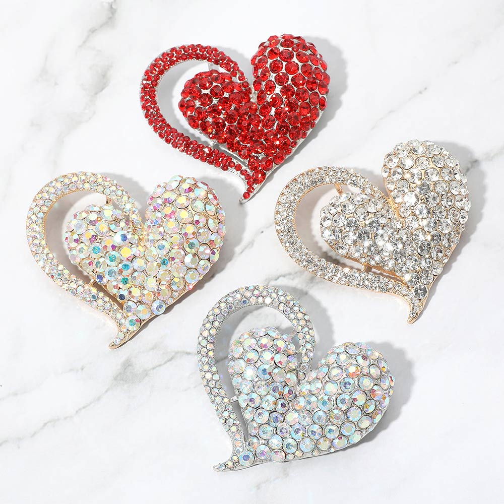 Madeline Love Red Stone Paved Heart Pin Brooch - Brooches - extra