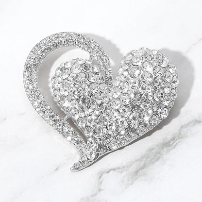 Madeline Love Silver Stone Paved Heart Pin Brooch - Brooches