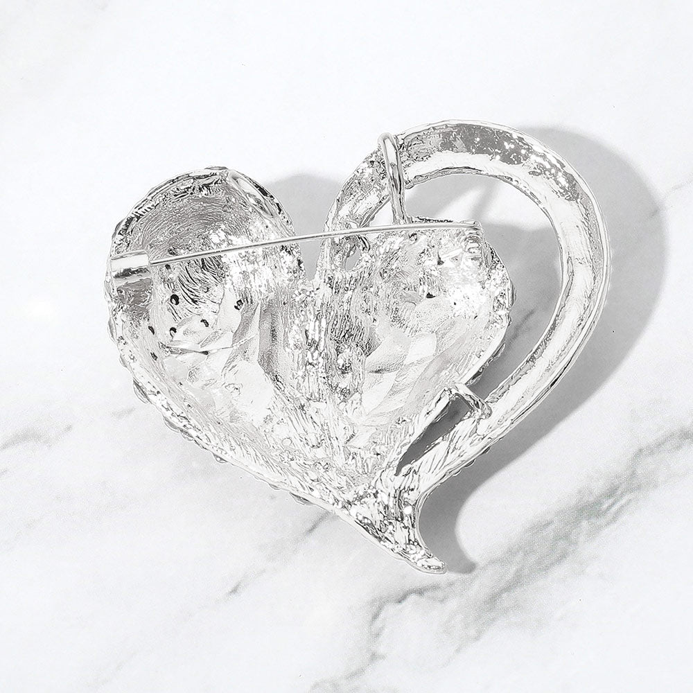 Madeline Love Silver Stone Paved Heart Pin Brooch - Brooches - extra