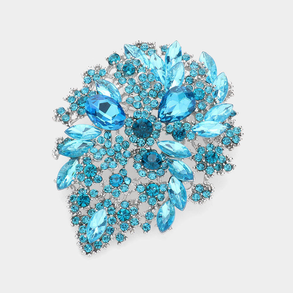 Madeline Love Aqua Marquise Stone Accented Flower Pin Brooch - Brooches