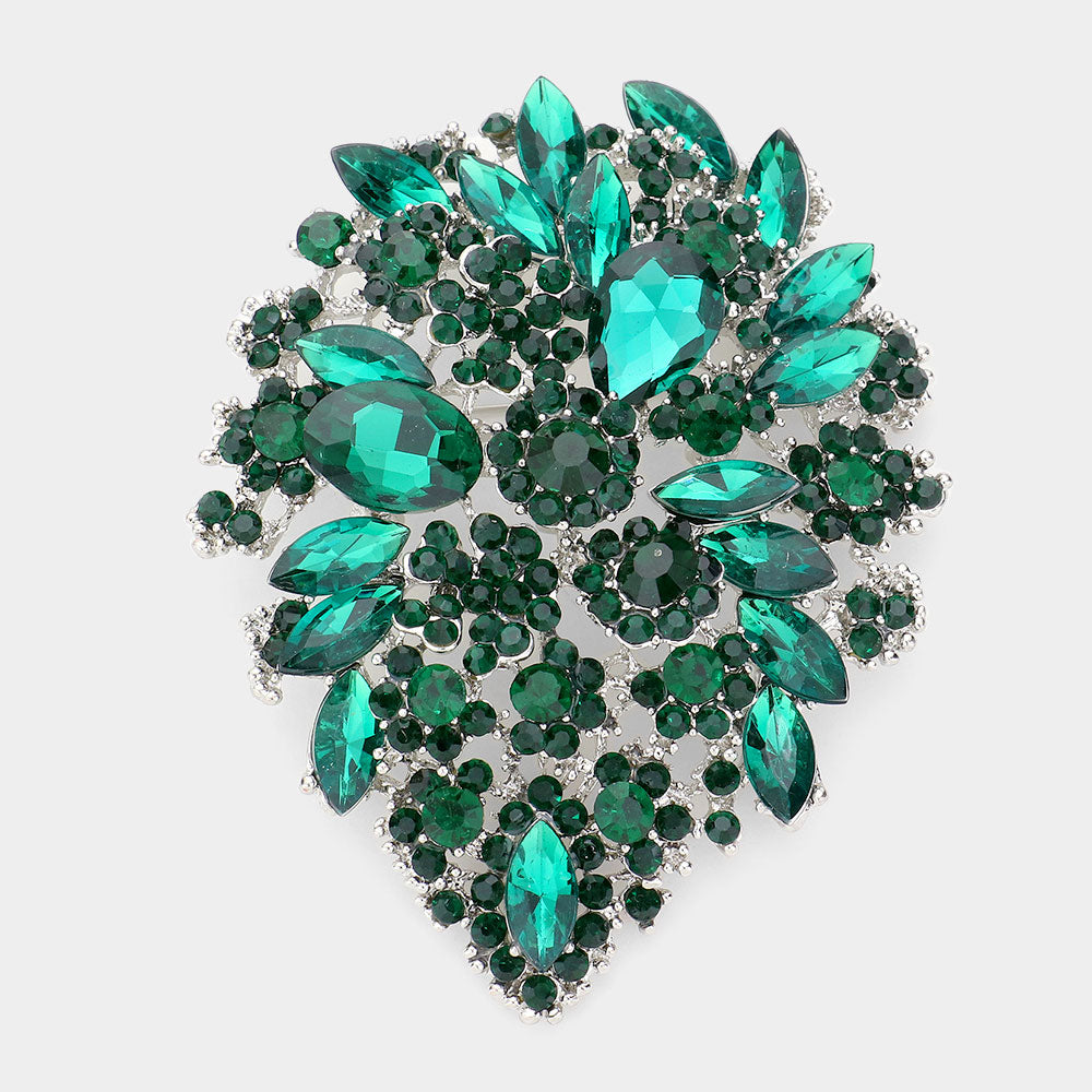 Madeline Love Emerald Floral Crystal Rhinestone Pin Brooch - Brooches