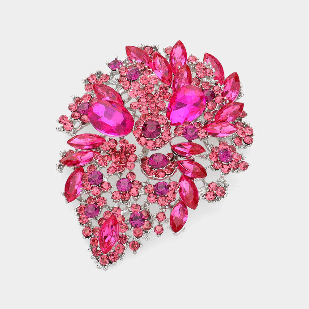 Madeline Love Fuchsia Marquise Stone Accented Flower Pin Brooch - Brooches