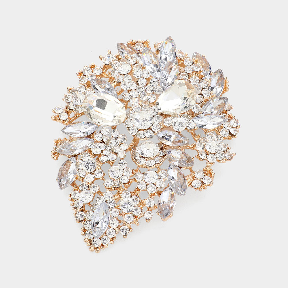 Madeline Love Gold Marquise Stone Accented Flower Pin Brooch - Brooches