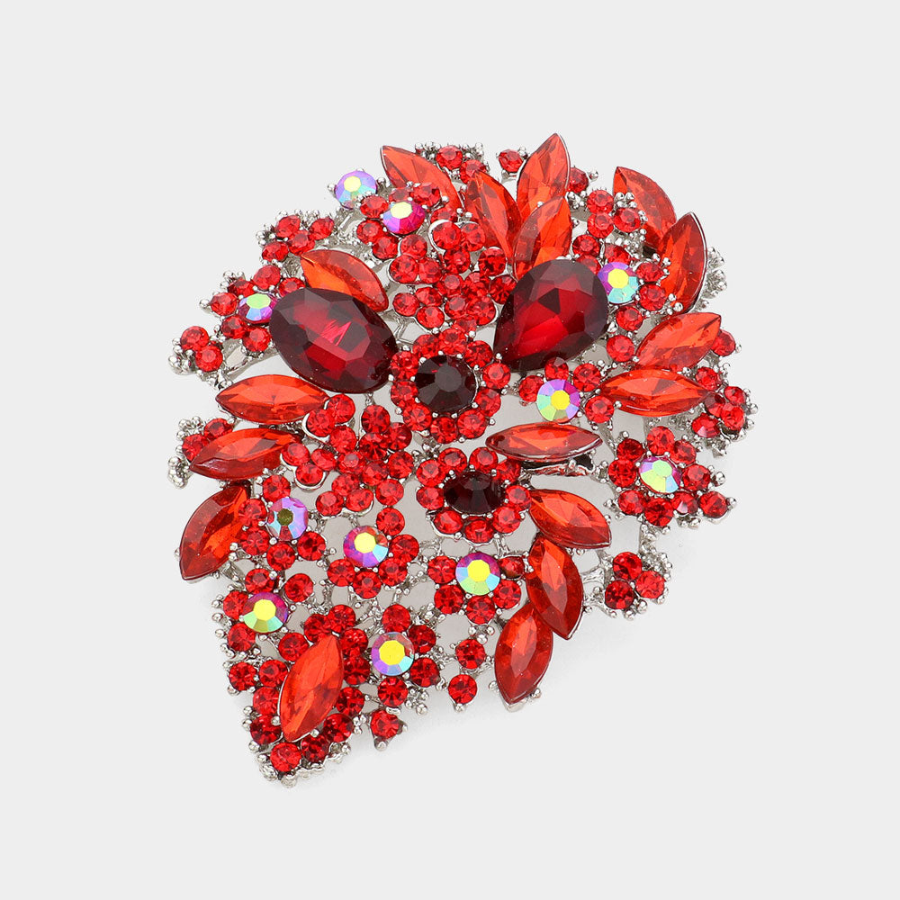 Madeline Love Red Marquise Stone Accented Flower Pin Brooch - Brooches