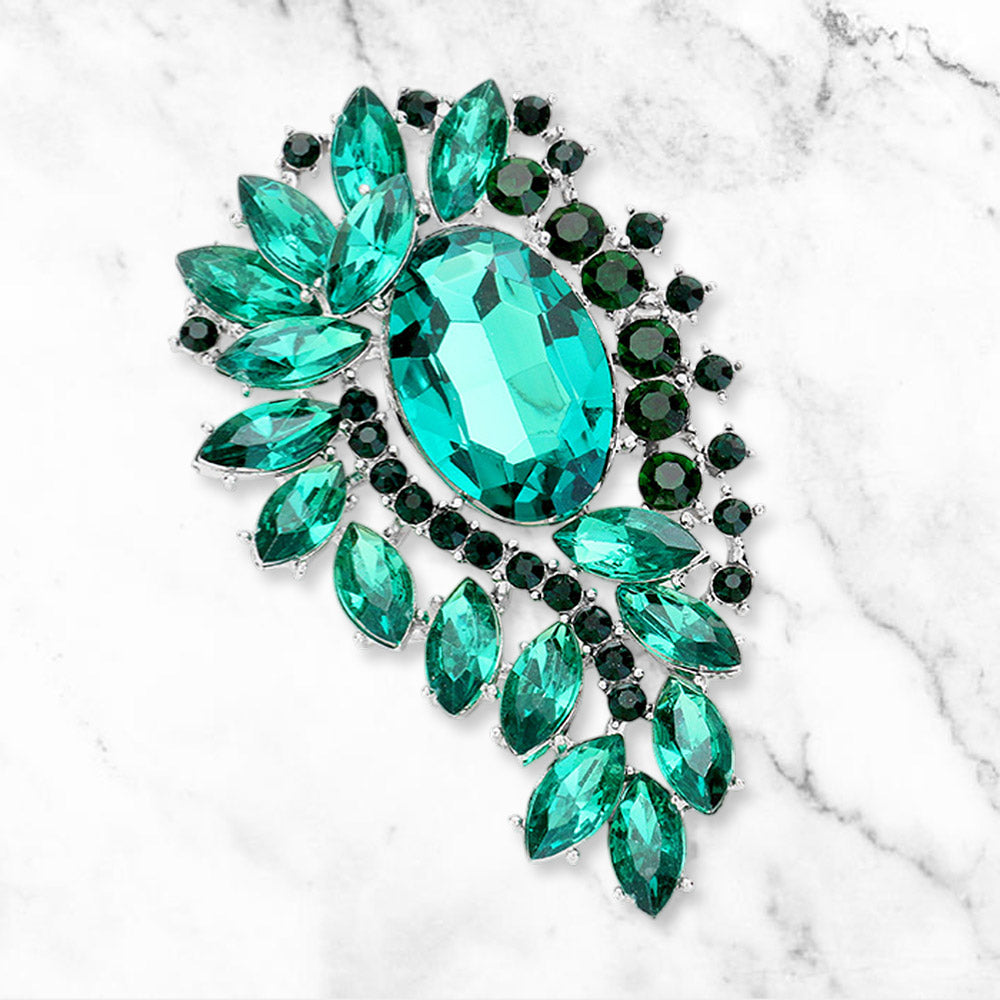 Madeline Love Emerald Marquise Crystal Rhinestone Petal Cluster Brooch - Brooches