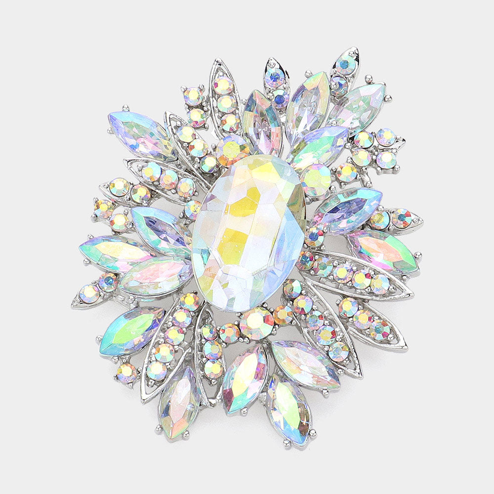 Madeline Love AB Crystal Flower Leaf Cluster Pin Brooch - Brooches