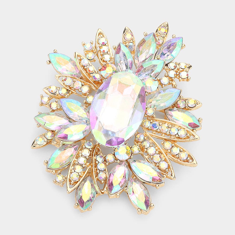 Madeline Love AB, Gold Crystal Flower Leaf Cluster Pin Brooch - Brooches
