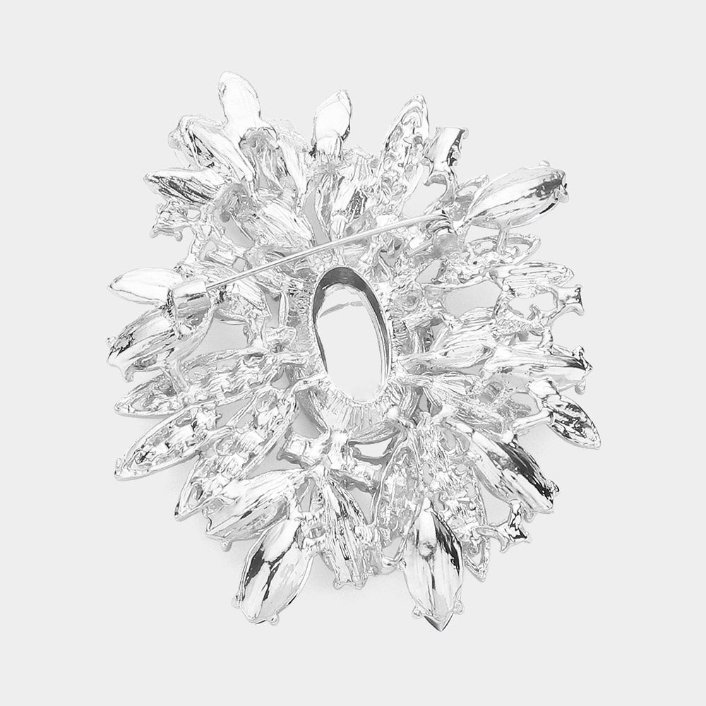 Madeline Love Clear, Rhodium Crystal Flower Leaf Cluster Pin Brooch - Brooches - desc