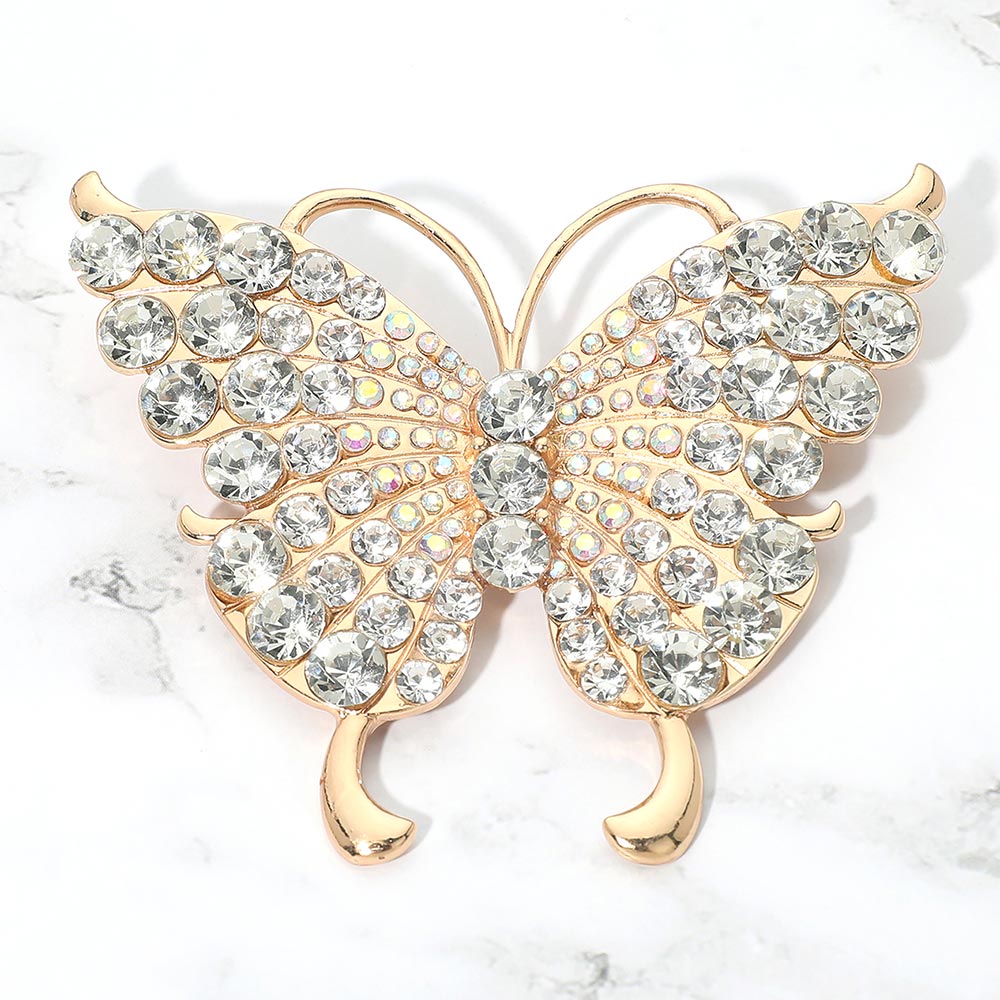 Madeline Love AB, Gold Rhinestone Butterfly Pin Brooch