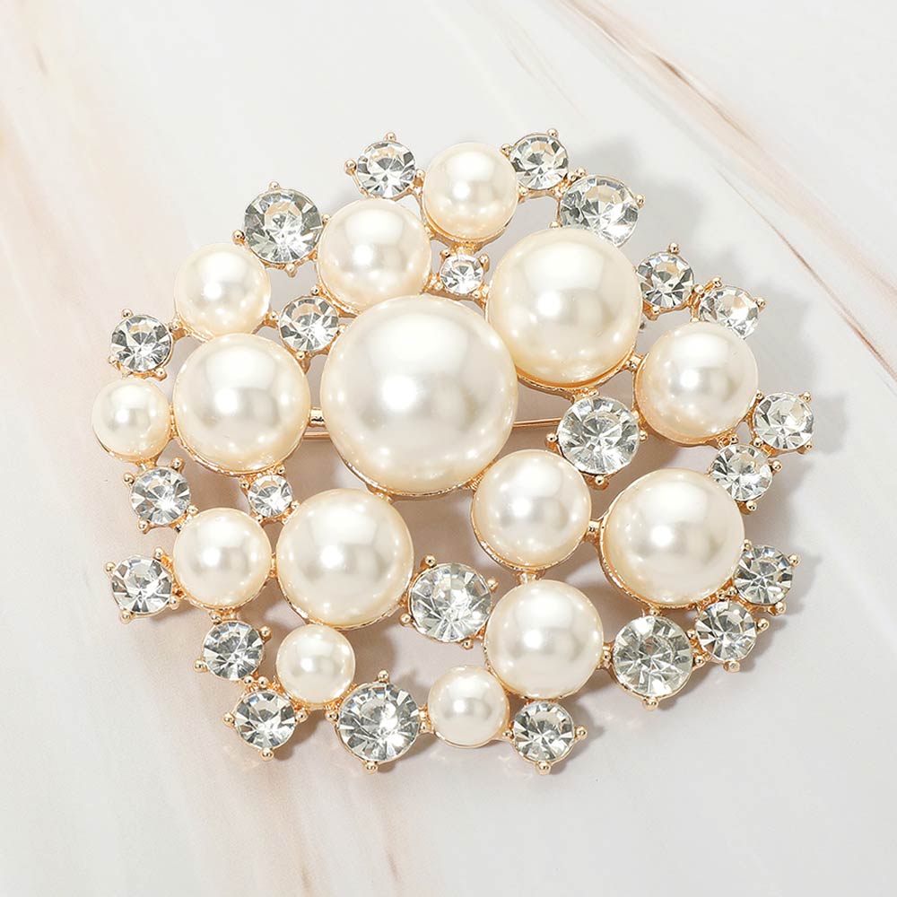 Madeline Love Cream, Gold Pearl Cluster Pin Brooch - Brooches