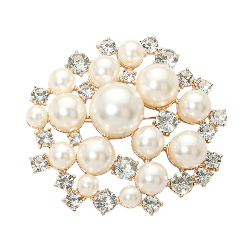 Madeline Love Cream, Gold Pearl Cluster Pin Brooch - Brooches - desc