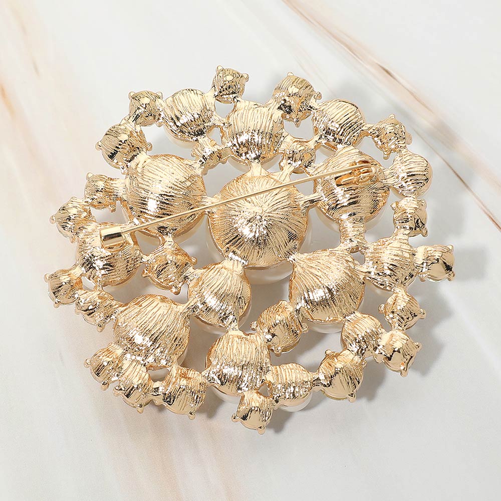 Madeline Love Cream, Gold Pearl Cluster Pin Brooch - Brooches - extra
