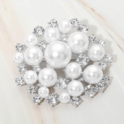 Madeline Love Rhodium, White Pearl Cluster Pin Brooch - Brooches