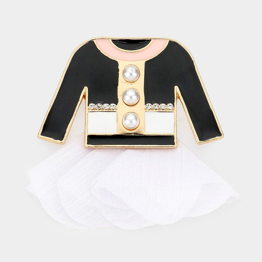 Madeline Love Black, Gold Triple Pearl Pointed Dress Pin Brooch - Brooches