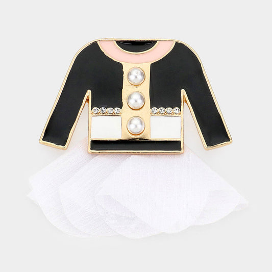 Madeline Love Black, Gold Triple Pearl Pointed Dress Pin Brooch - Brooches