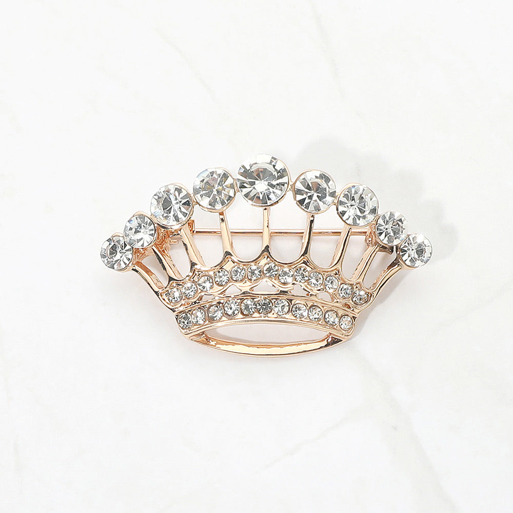 Madeline Love Clear, Gold Elegant Rhinestone Crown Pin Brooch