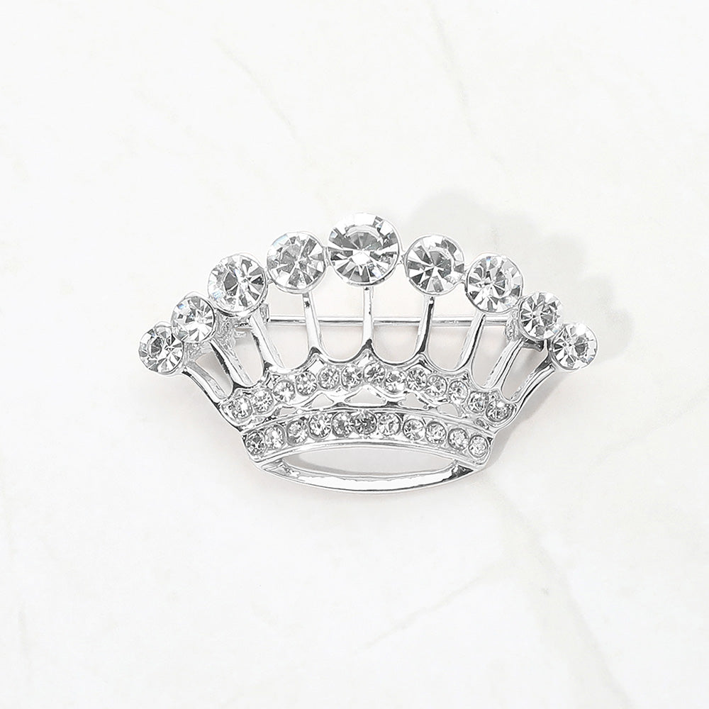 Madeline Love Clear, Rhodium Elegant Rhinestone Crown Pin Brooch